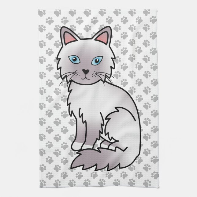 Lilac Point Birman / Ragdoll Cute Cat & Paws Kitchen Towel (Vertical)