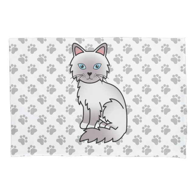 Lilac Point Birman / Ragdoll Cute Cat & Paws Pillowcase (Front)