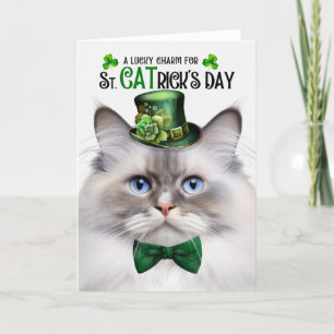 Lilac Point Ragdoll Lucky Charm St CATrick's Day Holiday Card