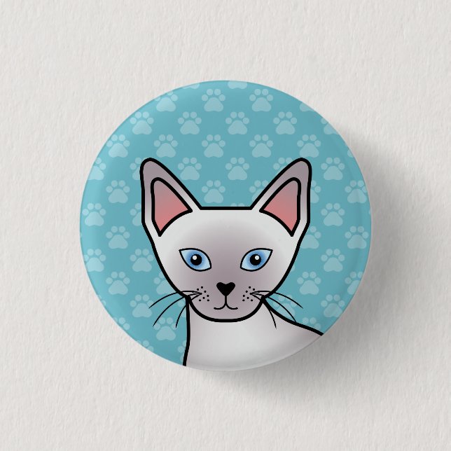 Lilac Point Siamese Breed Cat Cartoon Drawing 1 Inch Round Button (Front)