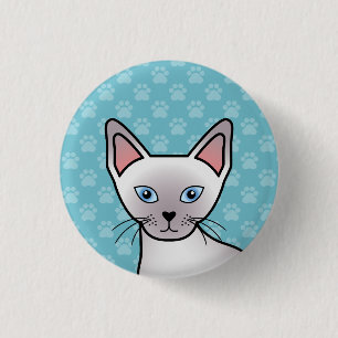 Lilac Point Siamese Breed Cat Cartoon Drawing 1 Inch Round Button