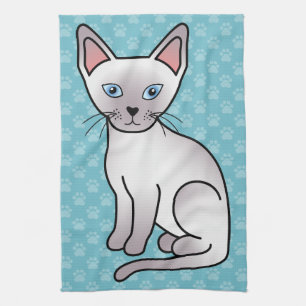 Lilac Point Siamese Breed Cat Cartoon Drawing Kitchen Towel