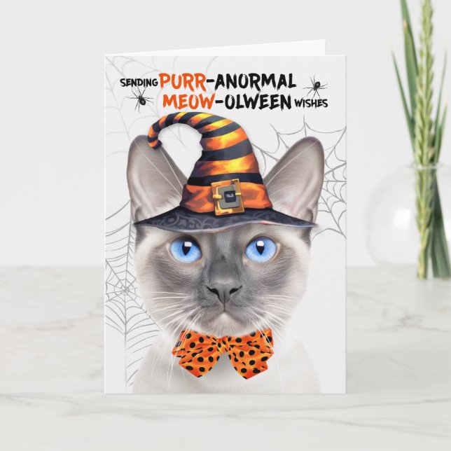 Lilac Point Siamese Cat PURRanormal MEOWolween Holiday Card (Front)