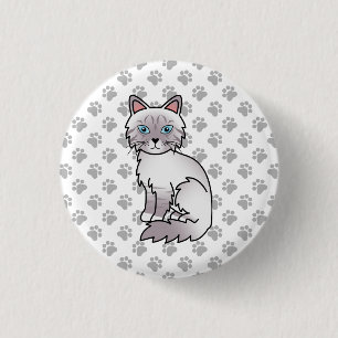 Lilac Point Tabby Birman / Ragdoll Cute Cat & Paws 1 Inch Round Button