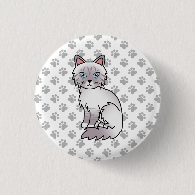 Lilac Point Tabby Birman / Ragdoll Cute Cat & Paws 1 Inch Round Button (Front)