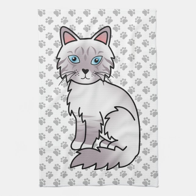 Lilac Point Tabby Birman / Ragdoll Cute Cat & Paws Kitchen Towel (Vertical)
