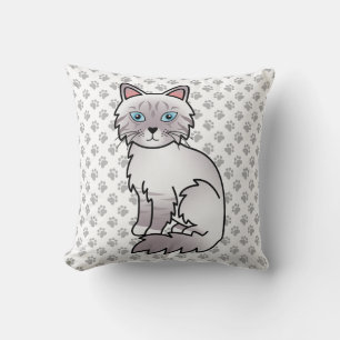 Lilac Point Tabby Birman / Ragdoll Cute Cat & Paws Throw Pillow