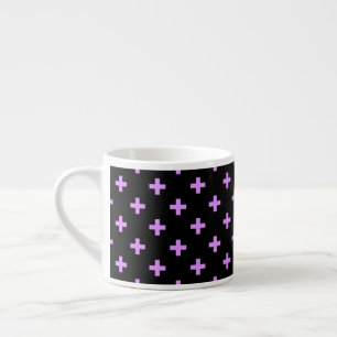 Lilac polka crosses on black espresso cup