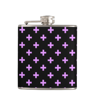 Lilac polka crosses on black hip flask