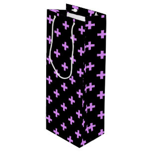 Lilac polka crosses on black wine gift bag