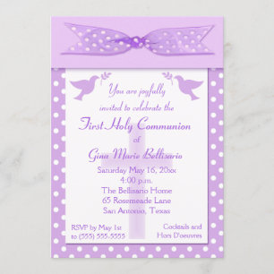 Lilac Polka Dot First Holy Communion Invitation