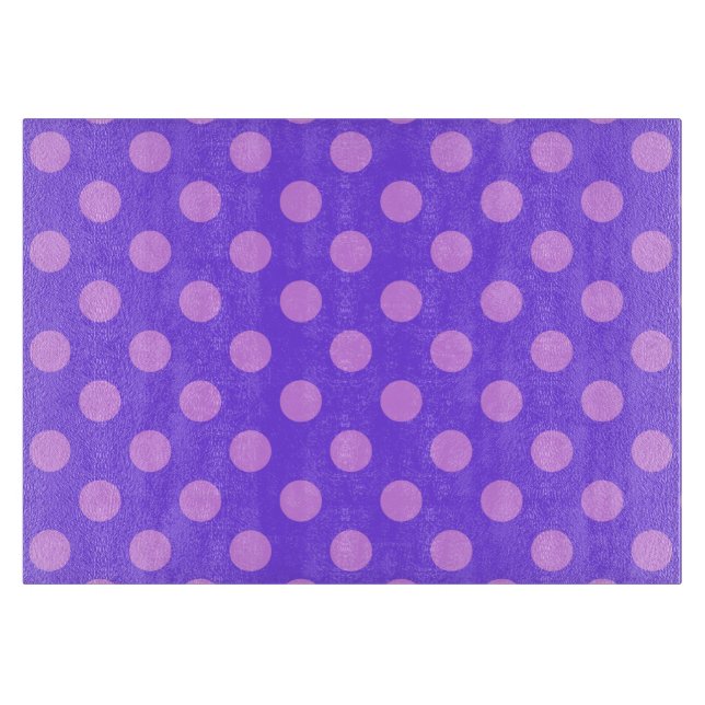 Lilac polka dots on periwinkle cutting board (Front)