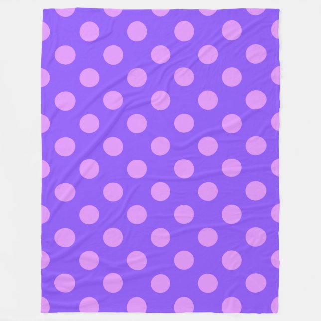 Lilac polka dots on periwinkle fleece blanket (Front)