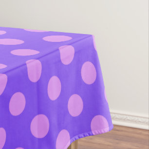 Lilac polka dots on periwinkle tablecloth