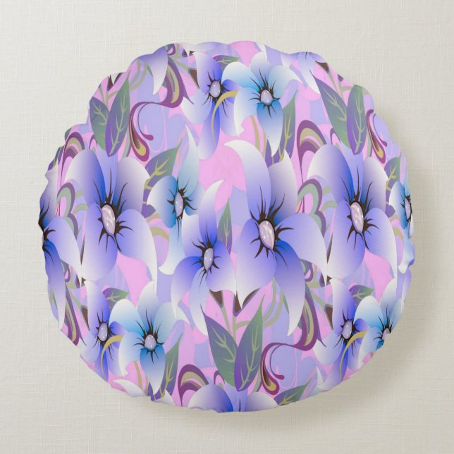 Lilac Poppies Round Pillow (Front)