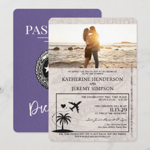 Lilac Puerto Rico Passport Wedding Invitation