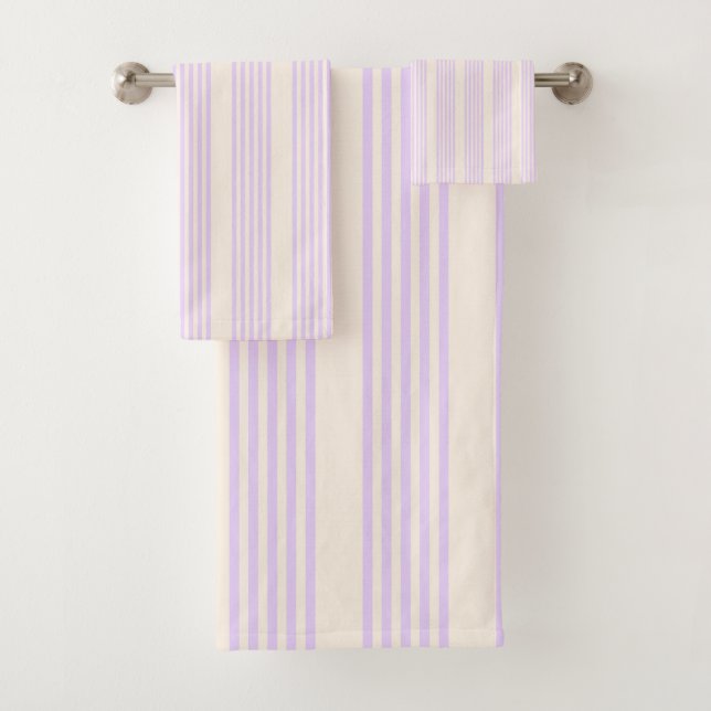 Lilac purple and beige five stripes pattern bath towel set (Insitu)