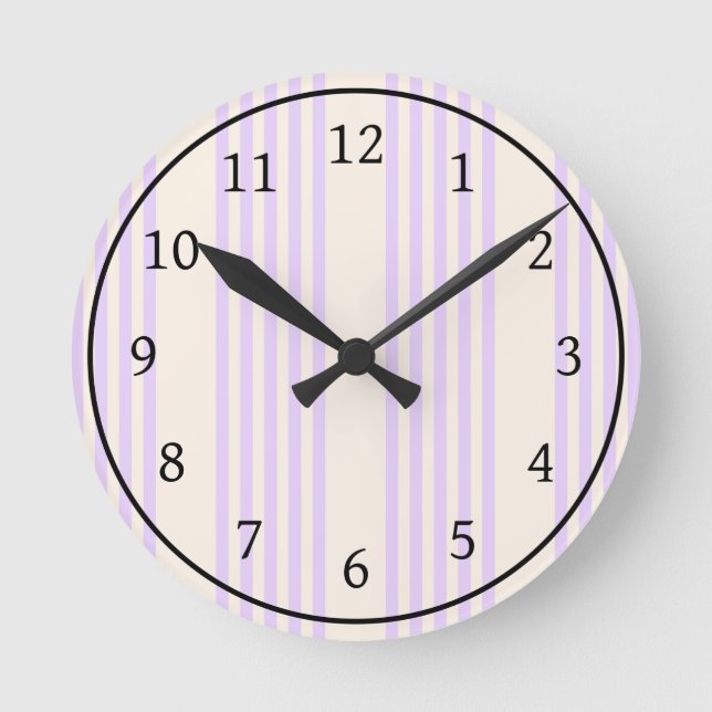 Lilac purple and beige five stripes pattern round clock (Front)
