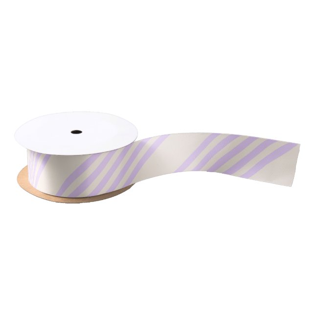 Lilac purple and beige five stripes pattern satin ribbon (Spool)