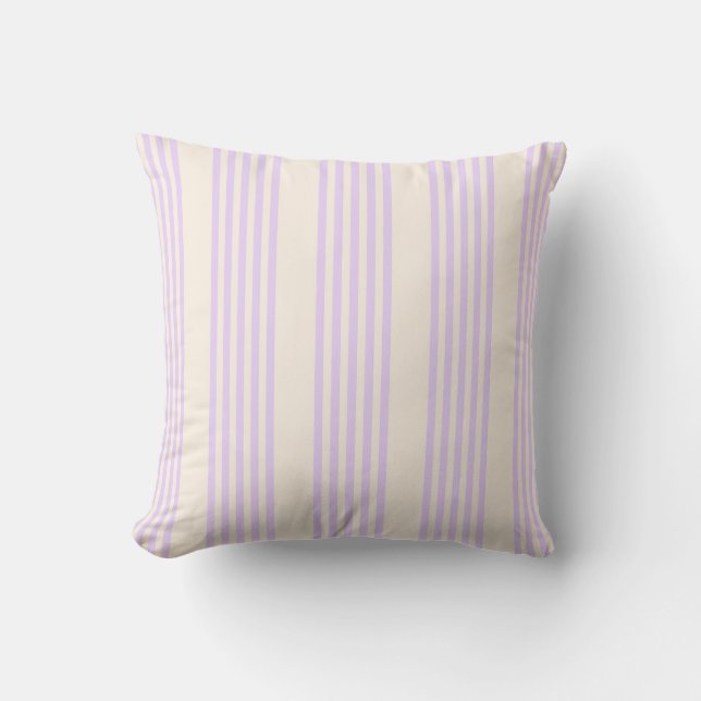 Lilac purple and beige five stripes pattern throw pillow (Front)