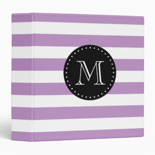 Lilac Purple and Black Stripes Custom Monogram Binder
