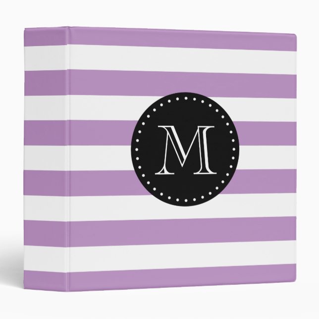 Lilac Purple and Black Stripes Custom Monogram Binder (Front/Spine)