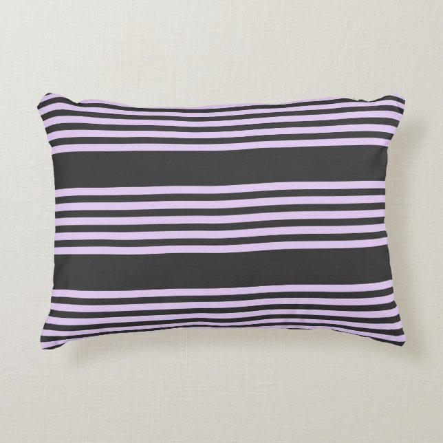 Lilac purple and charcoal five stripes pattern accent pillow (Front)