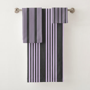 Lilac purple and charcoal five stripes pattern bath towel set