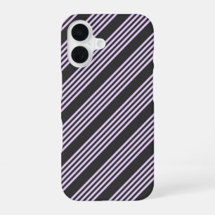 Lilac purple and charcoal five stripes pattern iPhone 16 case