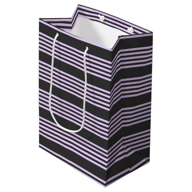 Lilac purple and charcoal five stripes pattern medium gift bag (Front Angled)