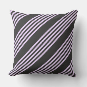 Lilac purple and charcoal five stripes pattern throw pillow