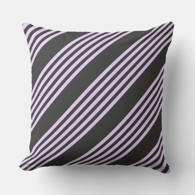 Lilac purple and charcoal five stripes pattern throw pillow (Front)