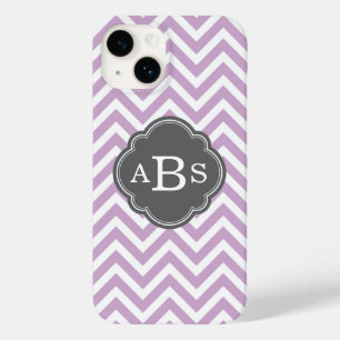 Lilac Purple and Grey Chevron Custom Monogram Case-Mate iPhone 14 Case