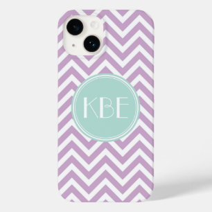 Lilac Purple and Mint Chevron Monogram Case-Mate iPhone 14 Case