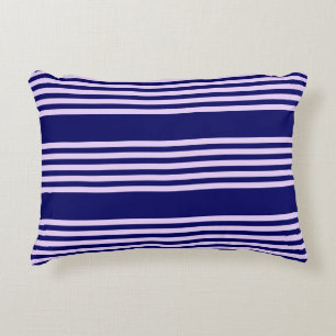 Lilac purple and navy blue five stripes pattern accent pillow
