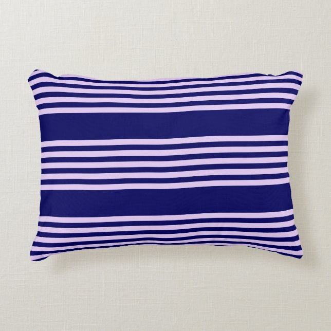 Lilac purple and navy blue five stripes pattern accent pillow (Front)