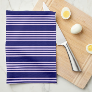 Lilac purple and navy blue five stripes pattern kitchen towel