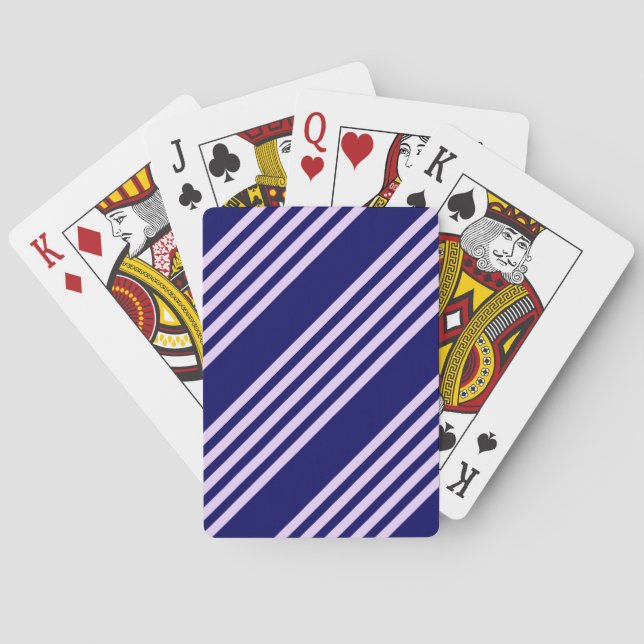 Lilac purple and navy blue five stripes pattern playing cards (Back)