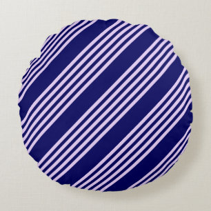 Lilac purple and navy blue five stripes pattern round pillow