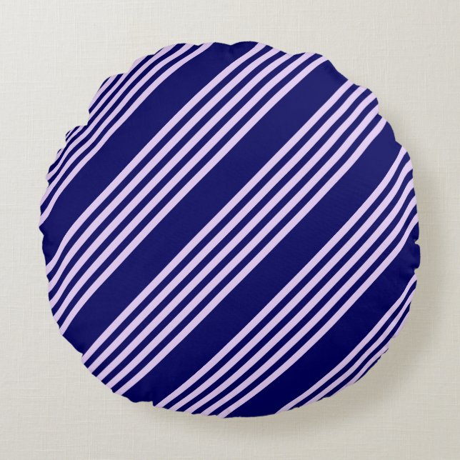 Lilac purple and navy blue five stripes pattern round pillow (Front)