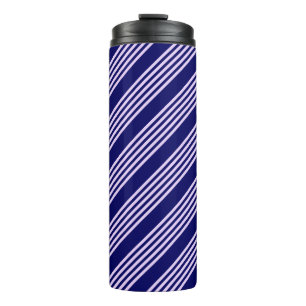 Lilac purple and navy blue five stripes pattern thermal tumbler