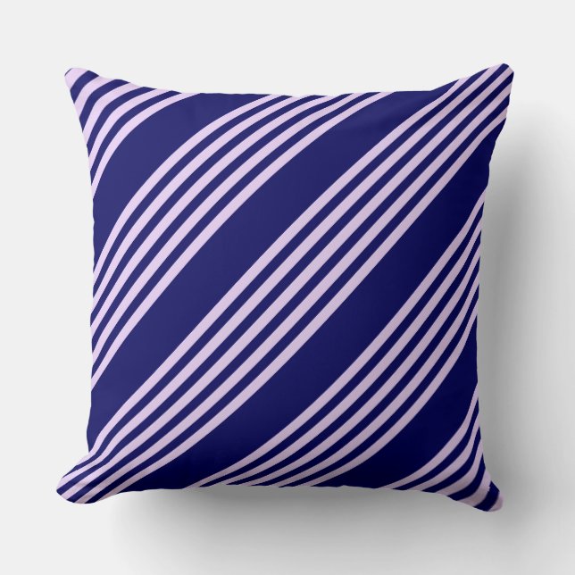 Lilac purple and navy blue five stripes pattern throw pillow (Front)