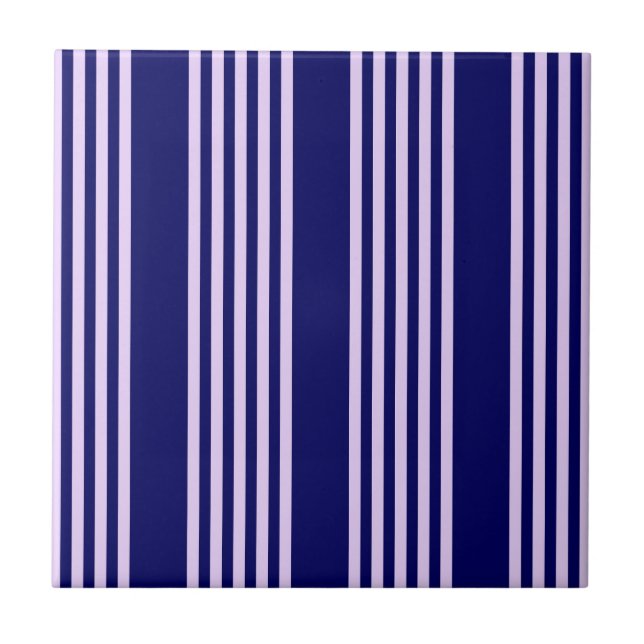 Lilac purple and navy blue five stripes pattern tile (Front)