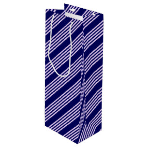 Lilac purple and navy blue five stripes pattern wine gift bag
