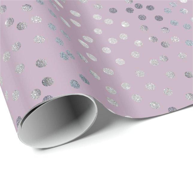 Lilac Purple and Silver Glitter City Dots Wrapping Paper (Roll Corner)