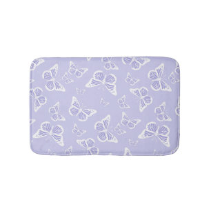 Lilac Purple and White Butterfly Motif Pattern Bath Mat