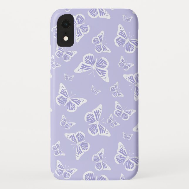 Lilac Purple and White Butterfly Motif Pattern Case-Mate iPhone Case (Back)