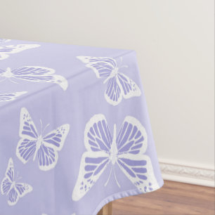 Lilac Purple and White Butterfly Motif Pattern Tablecloth