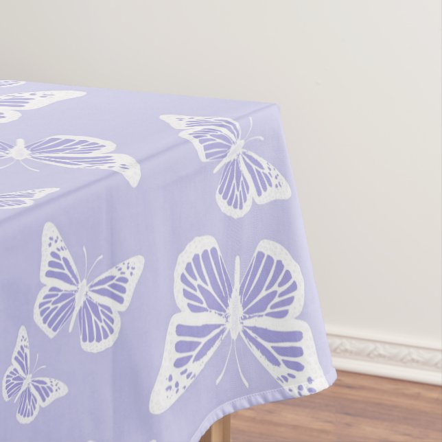Lilac Purple and White Butterfly Motif Pattern Tablecloth (In Situ)