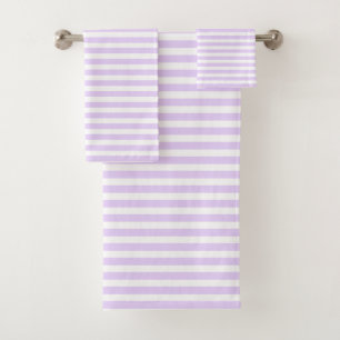 Lilac purple and white candy stripes bath towel set